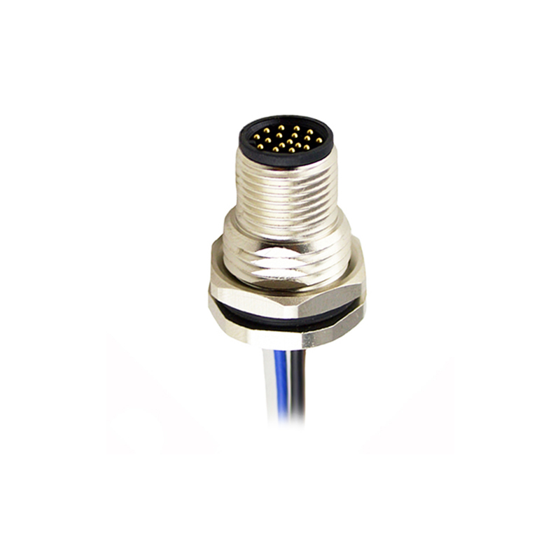M12 17pins A code male straight front panel mount connector M16 thread,unshielded,single wires,brass with nickel plated shell